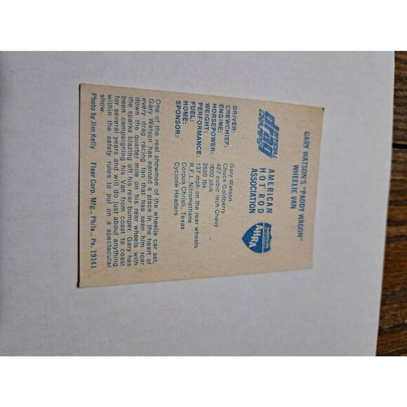 1971 Gary Watsons Paddy Wagon Wheelie Van AHRA Fleer Drag Champs Card - Picture 2 of 2